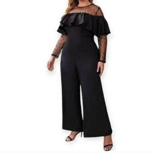 SHEIN BLACK RUFFLE STAR MESH JUMPSUIT SZ.4XL EUC.